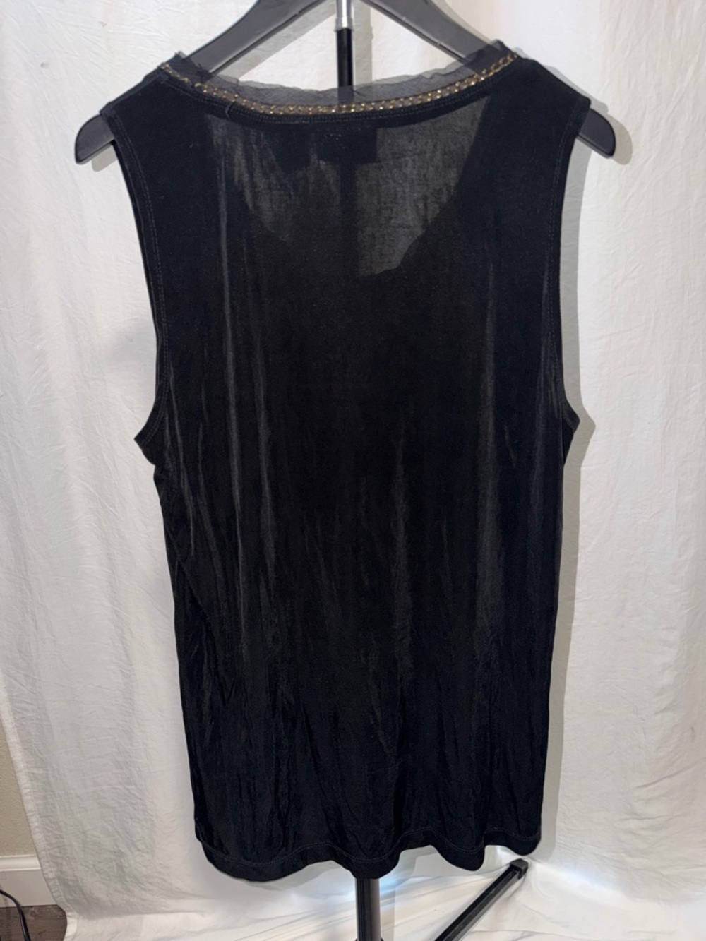 Chico's Travelers Black Slinky Knit Tank Top with Gold Chain Detail - Picture 2 of 6